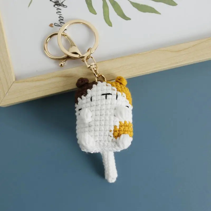 Cute Lucky Cat Doll Crochet Keyrings Handmake Kawaii Kitten Knitted Keyrings For Bag Pendant Crochet Kitten Keychain Wholesale