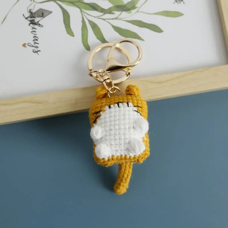 Cute Lucky Cat Doll Crochet Keyrings Handmake Kawaii Kitten Knitted Keyrings For Bag Pendant Crochet Kitten Keychain Wholesale