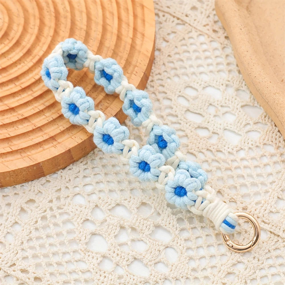 Handmade Boho Macrame Keychain Wristlet –Exquisite Crochet Floral Design,Perfect for Keys or Phone Lanyard, Decorative Wristlet