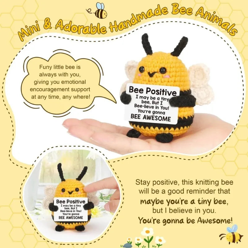 1PC Mini Cute Crochet Positive Bee Creative Plush Holiday Gift Desktop Decoration Ornament Gift