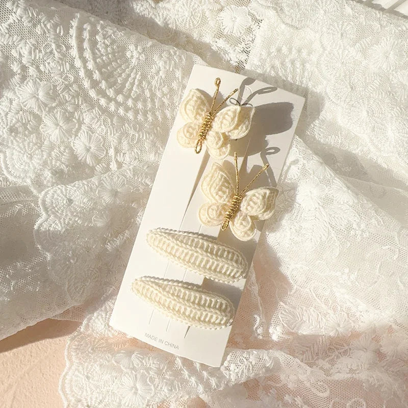 4pcs Sweet and Cute Children's Hair Clip Wool Knitting Headwear Handmade Crochet Butterfly Alloy Children Hairpins Wholesale