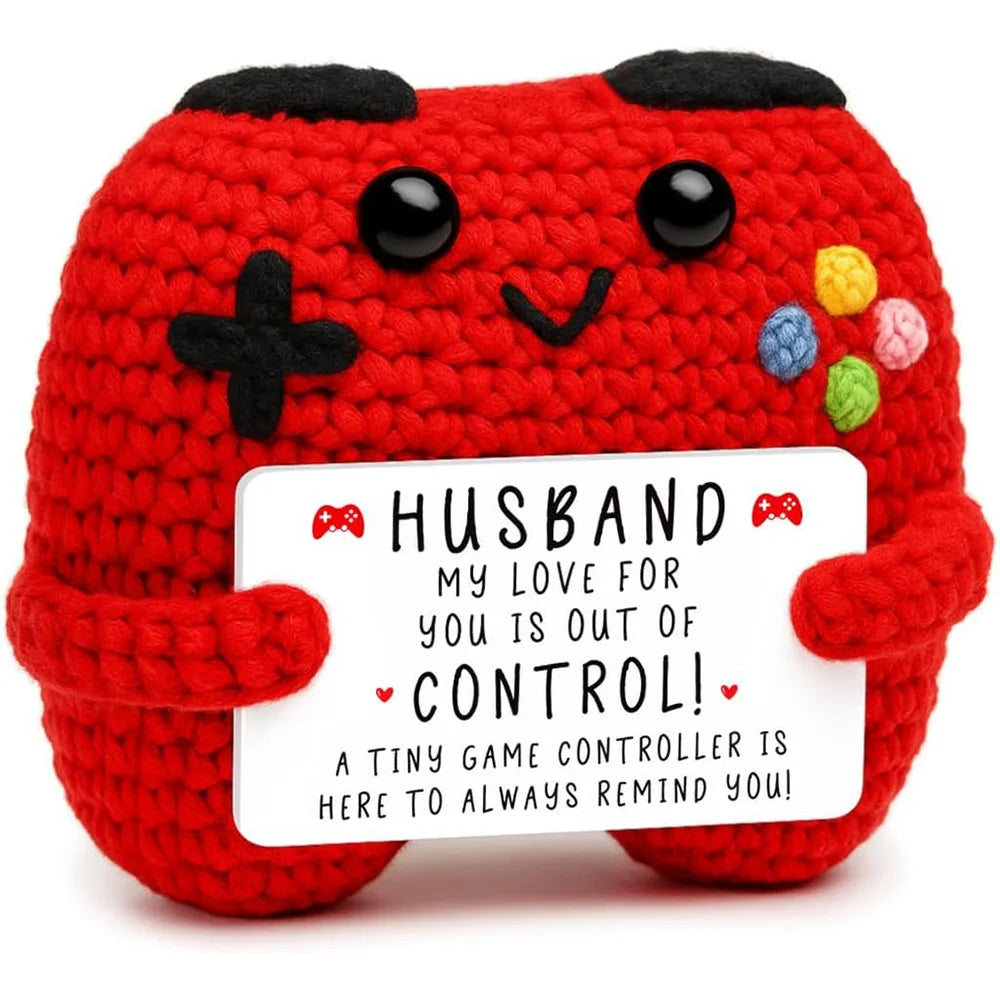 Funny Emotional Support Positive Crochet Game Controller Doll Christmas Home Decor Handmade Knitted Game Controller Ornament