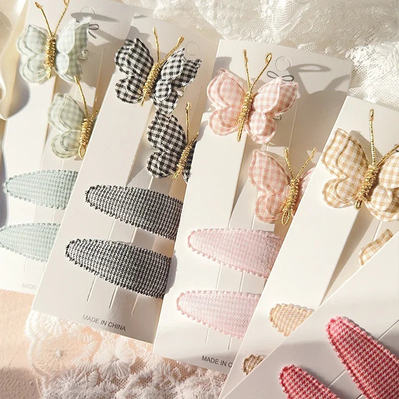 4pcs Sweet and Cute Children's Hair Clip Wool Knitting Headwear Handmade Crochet Butterfly Alloy Children Hairpins Wholesale