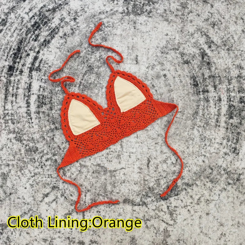 Handmade Crochet Lace Knit Bra Boho Beach Bikini Cami Tank Crop Top Halter