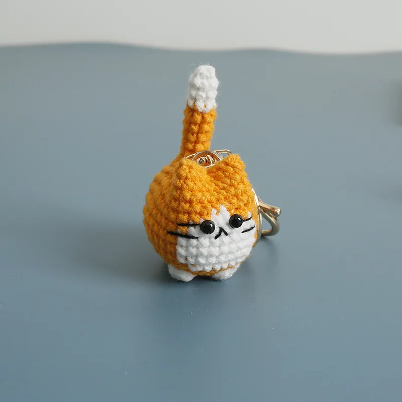 Cute Lucky Cat Doll Crochet Keyrings Handmake Kawaii Kitten Knitted Keyrings For Bag Pendant Crochet Kitten Keychain Wholesale