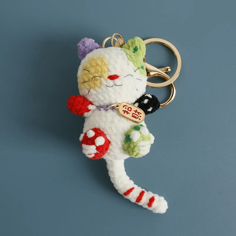 Cute Lucky Cat Doll Crochet Keyrings Handmake Kawaii Kitten Knitted Keyrings For Bag Pendant Crochet Kitten Keychain Wholesale