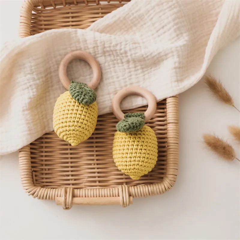 For Lemon Rattle Bite Strength Exercise Comfort Toy Children's Crochet Fruit Rattle Music Toy Teether Newborn Toy Rattle Gift