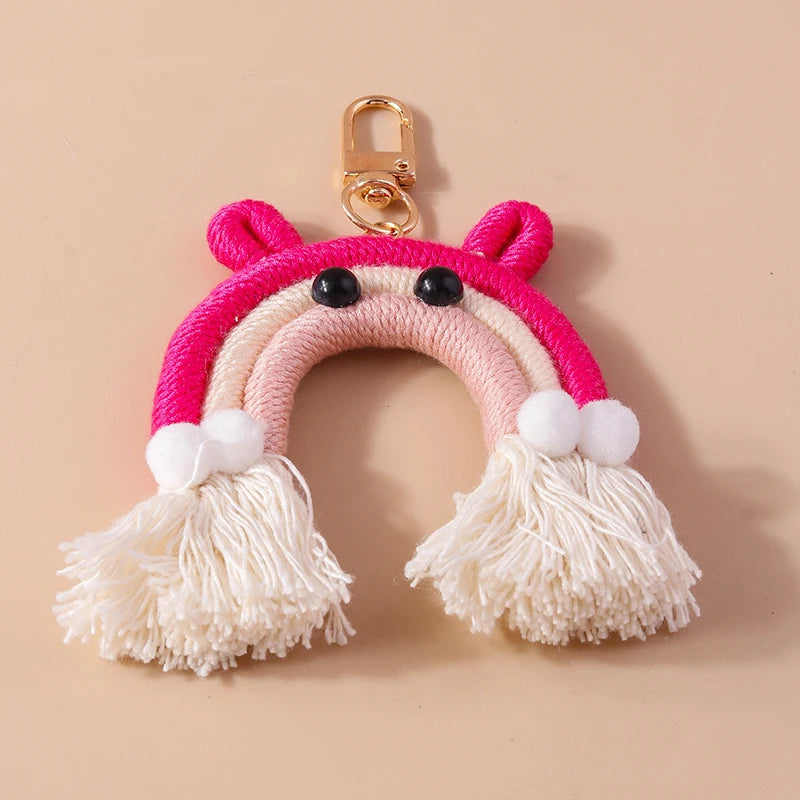 Cute Hand knitted Rainbow Tassels Keychain Women Girls Keyring for Car Key Holder Handbag Pendant DIY key Chain Jewelry Gifts