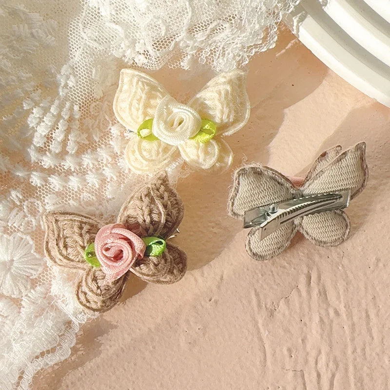 4pcs Sweet and Cute Children's Hair Clip Wool Knitting Headwear Handmade Crochet Butterfly Alloy Children Hairpins Wholesale