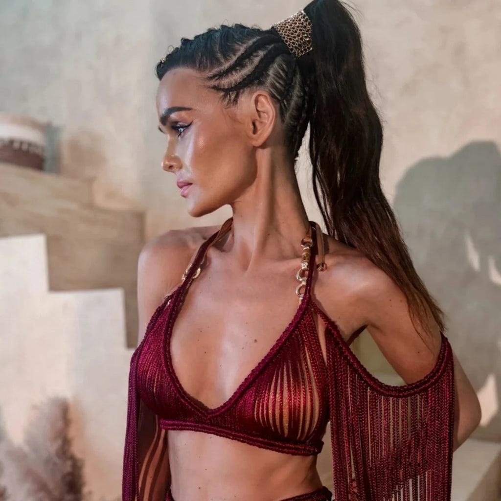 Vintage Hand Crochet Knitted Long Tassel 2 Piece Set Women Sexy Cape + Maxi Skirts Summer Holiday Bikini Cover Ups Beachwear