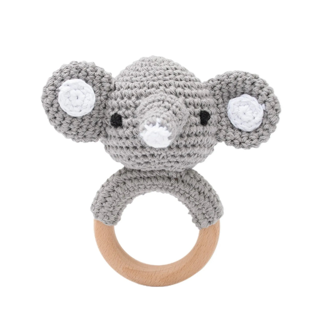 Wooden Rattle Baby Teether for Kids Teething Rings Animal Crochet Rattle Elephant Wooden Babies Gym Montessori Children's Toys