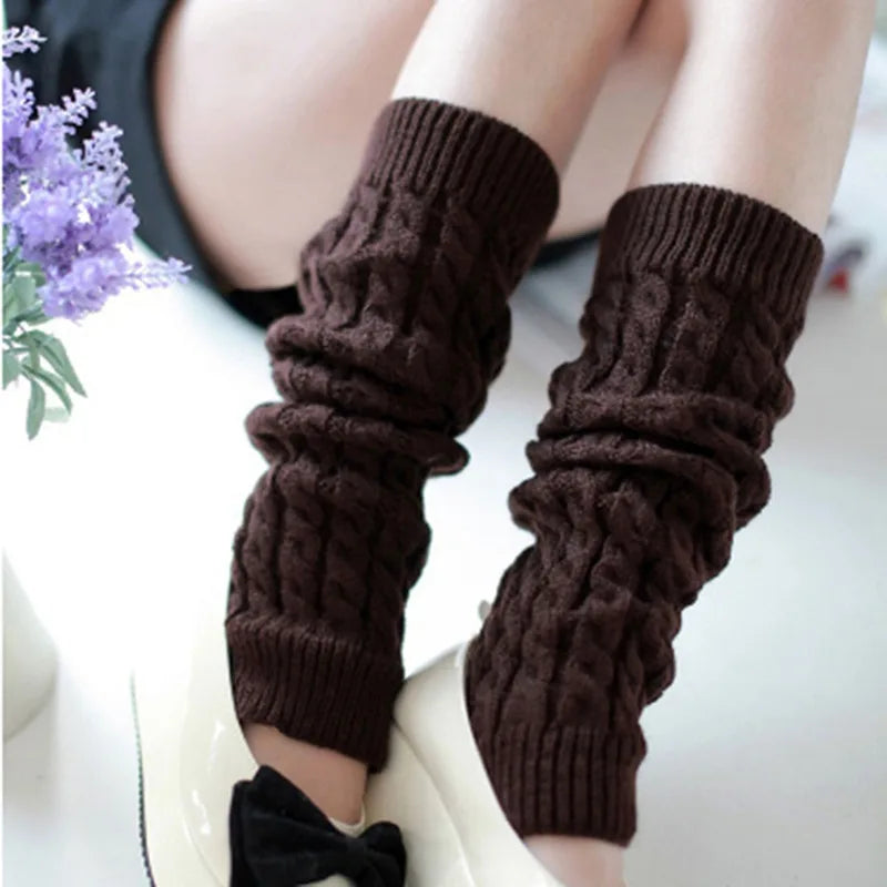 Women's Leg Warmer Lolita Long Socks Knitted Keep Warm Foot Cover Ladies Autumn Winter Black White Twist Crochet Socks Boot Cuff
