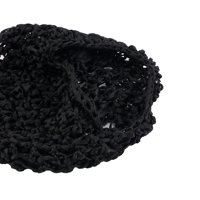 New Women's Mesh Hair Net Black Wig Caps handmade Crochet Cap Adjustable Strap Hair Net for Sleeping Turban Hat Chemo Hats