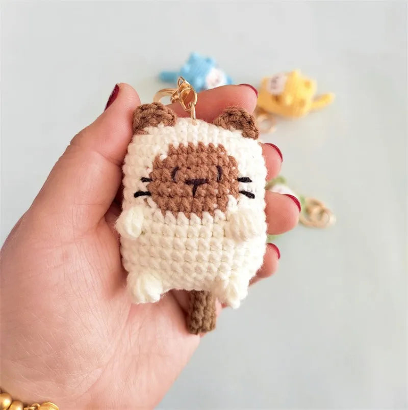 Cute Lucky Cat Doll Crochet Keyrings Handmake Kawaii Kitten Knitted Keyrings For Bag Pendant Crochet Kitten Keychain Wholesale