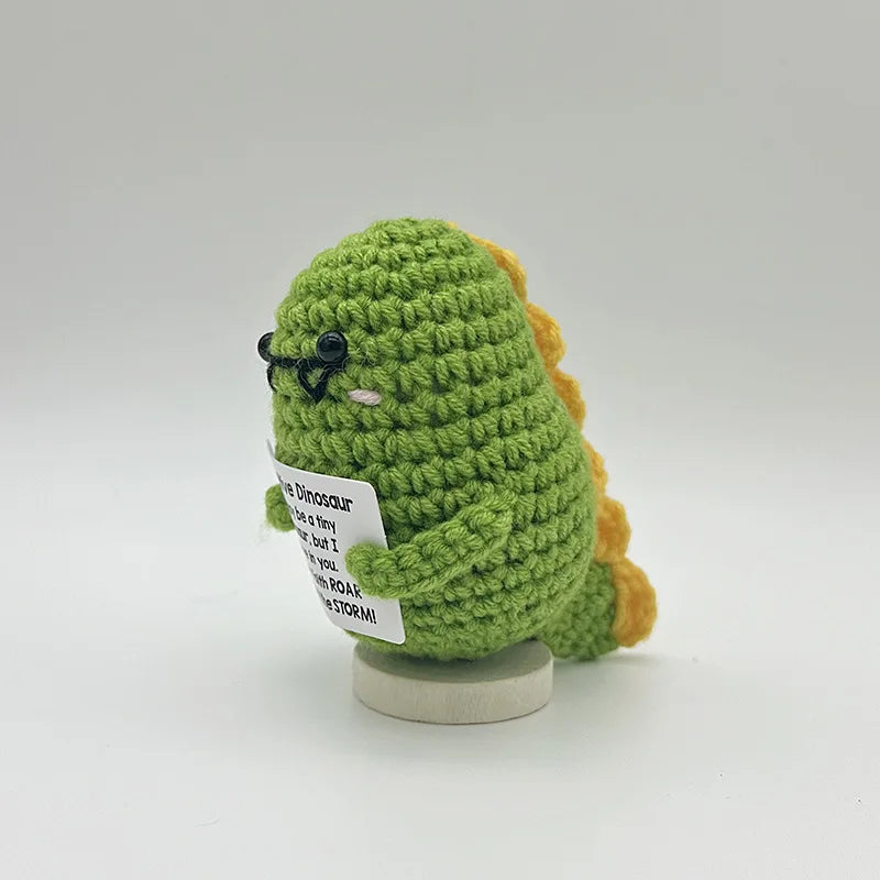 Funny Positive Crochet Sunshine Doll Desktop Ornament Handmade Cheer Emotional Support Positive Sun with Card Home Party Decor