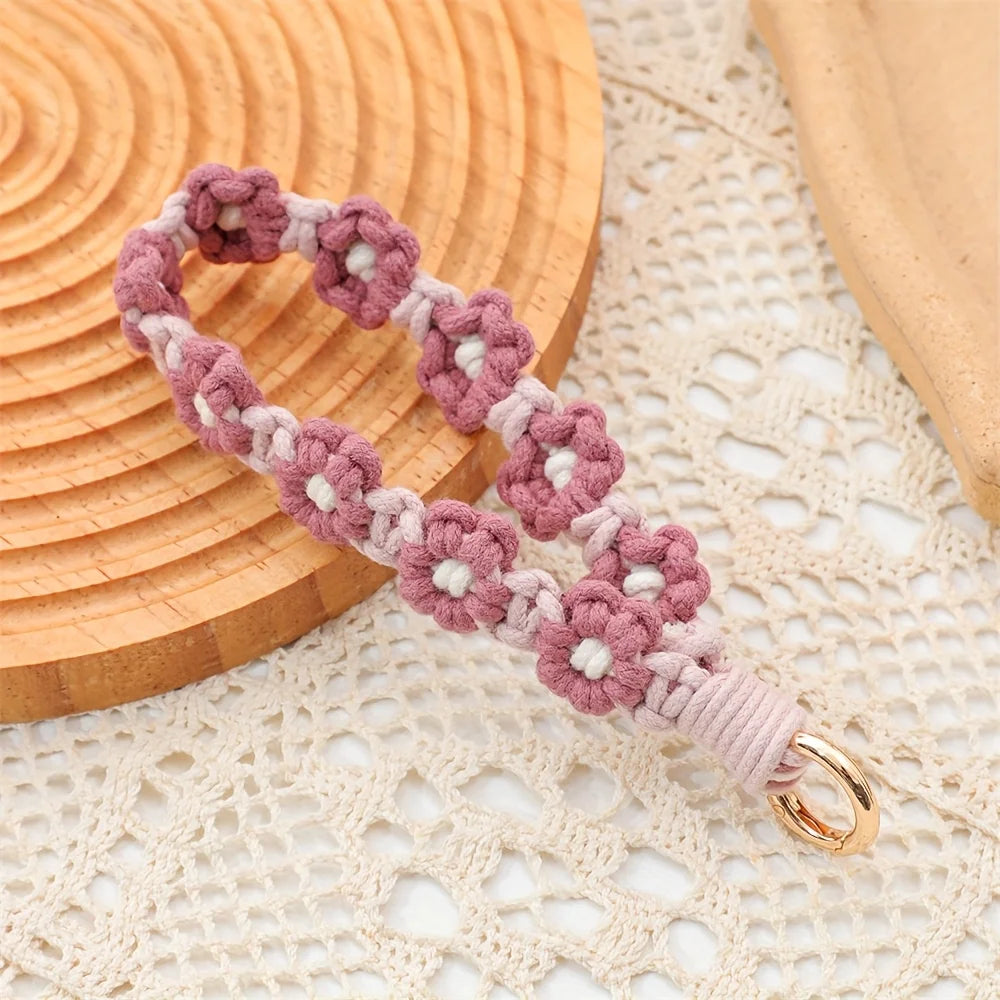 Handmade Boho Macrame Keychain Wristlet –Exquisite Crochet Floral Design,Perfect for Keys or Phone Lanyard, Decorative Wristlet