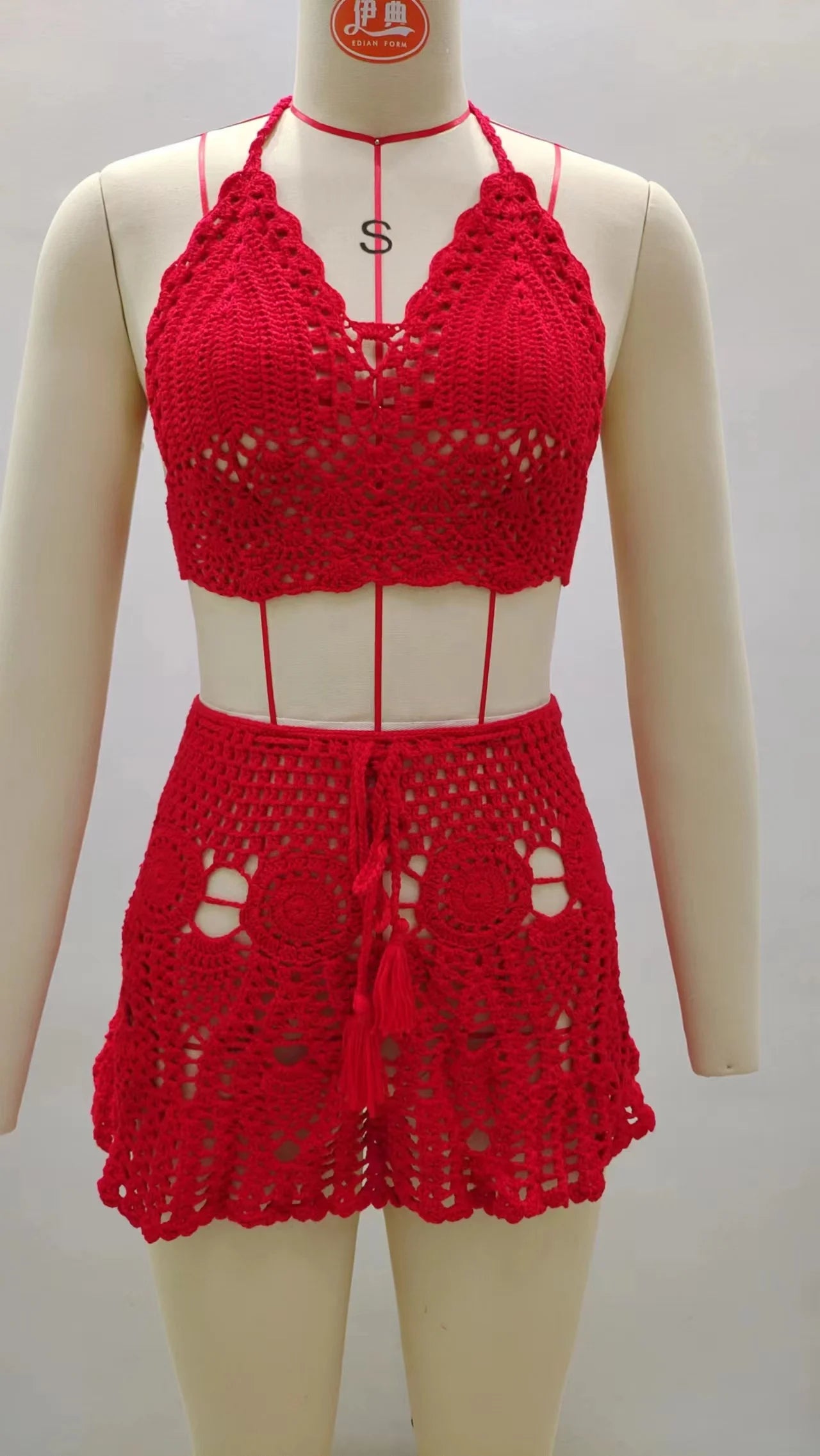 CROCHET BIKINI Two-piece Crochet Women Bikini Set Cover Up Swimsuit Swim Skirt Swimwear Bathing Swimdress Beachwear