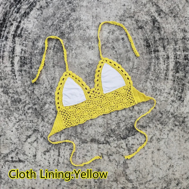 Handmade Crochet Lace Knit Bra Boho Beach Bikini Cami Tank Crop Top Halter