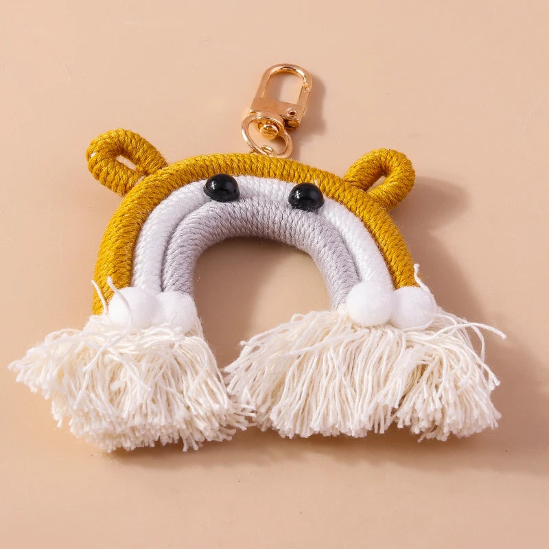Cute Hand knitted Rainbow Tassels Keychain Women Girls Keyring for Car Key Holder Handbag Pendant DIY key Chain Jewelry Gifts