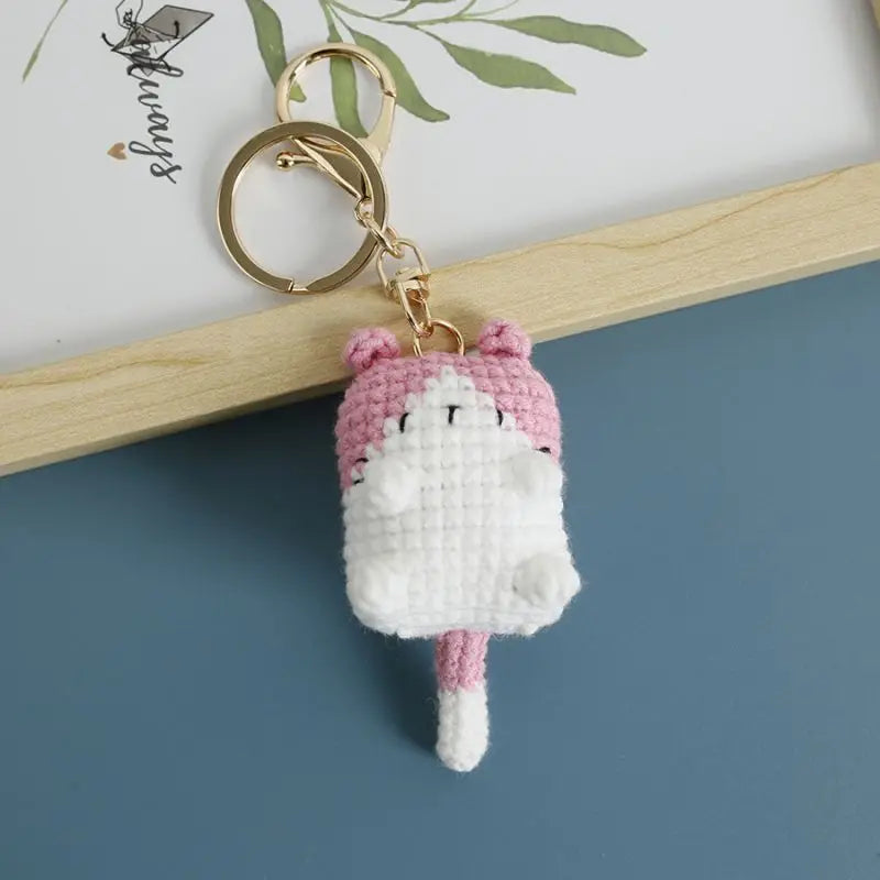 Cute Lucky Cat Doll Crochet Keyrings Handmake Kawaii Kitten Knitted Keyrings For Bag Pendant Crochet Kitten Keychain Wholesale