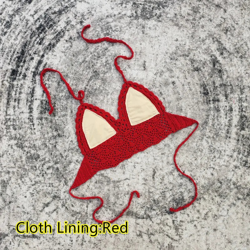 Handmade Crochet Lace Knit Bra Boho Beach Bikini Cami Tank Crop Top Halter