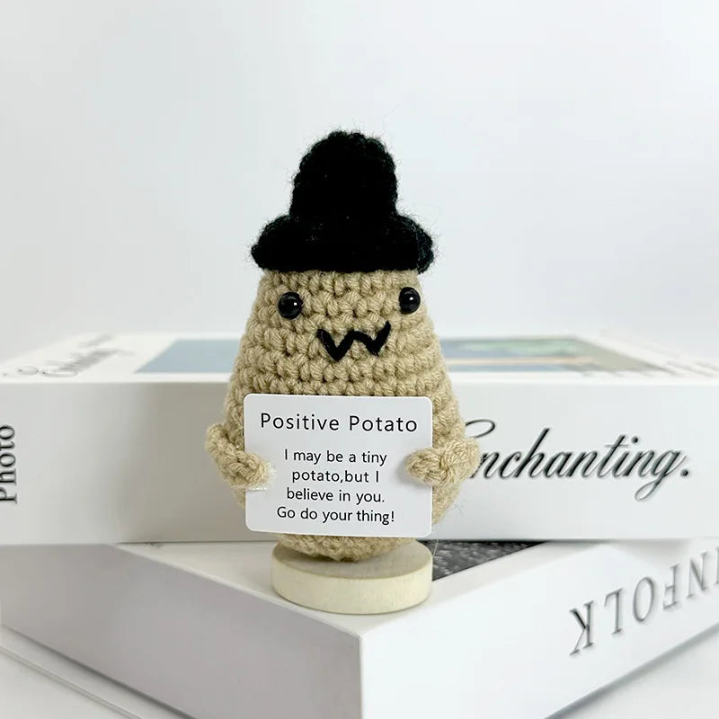 Funny Positive Crochet Sunshine Doll Desktop Ornament Handmade Cheer Emotional Support Positive Sun with Card Home Party Decor