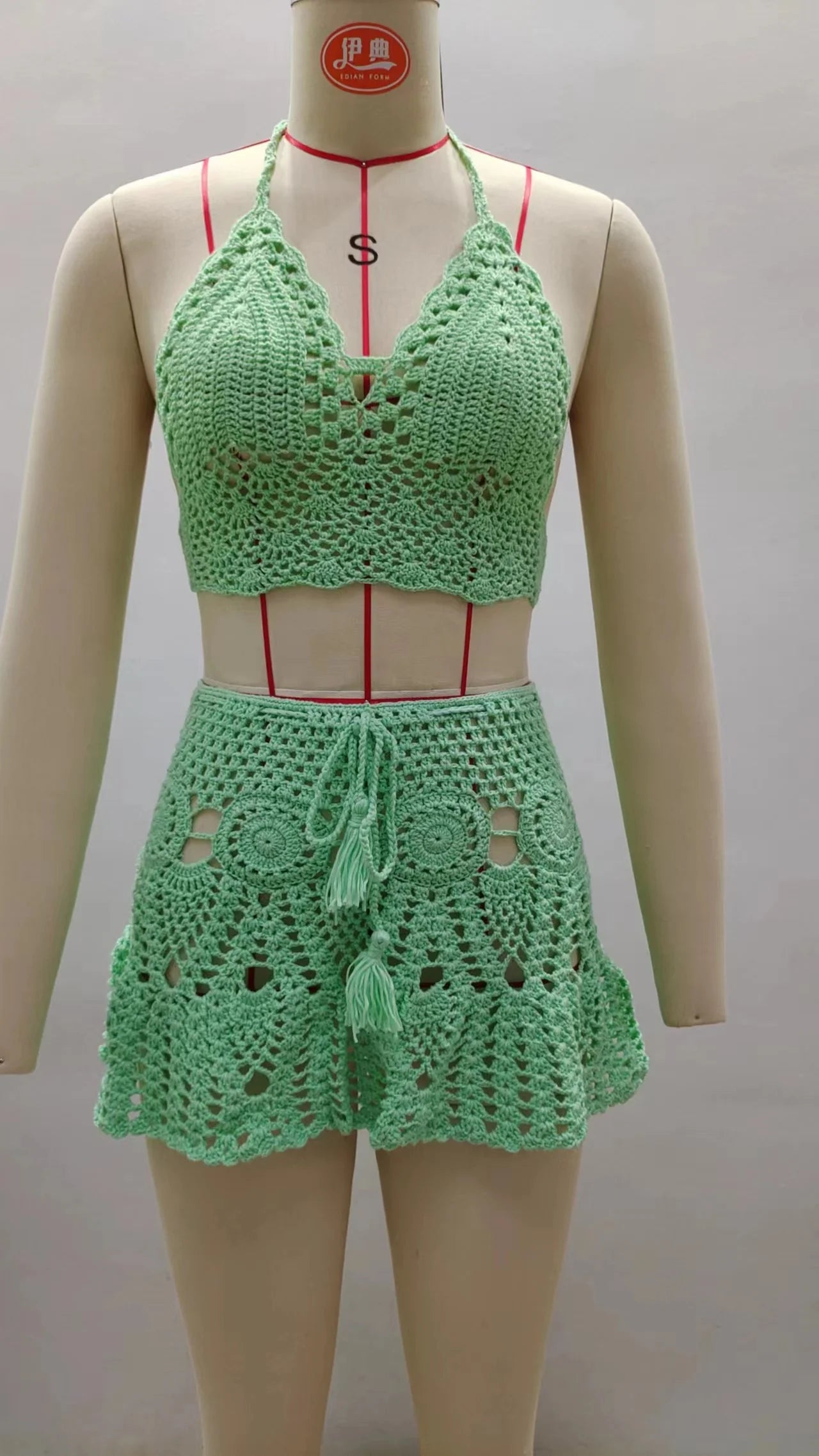 CROCHET BIKINI Two-piece Crochet Women Bikini Set Cover Up Swimsuit Swim Skirt Swimwear Bathing Swimdress Beachwear