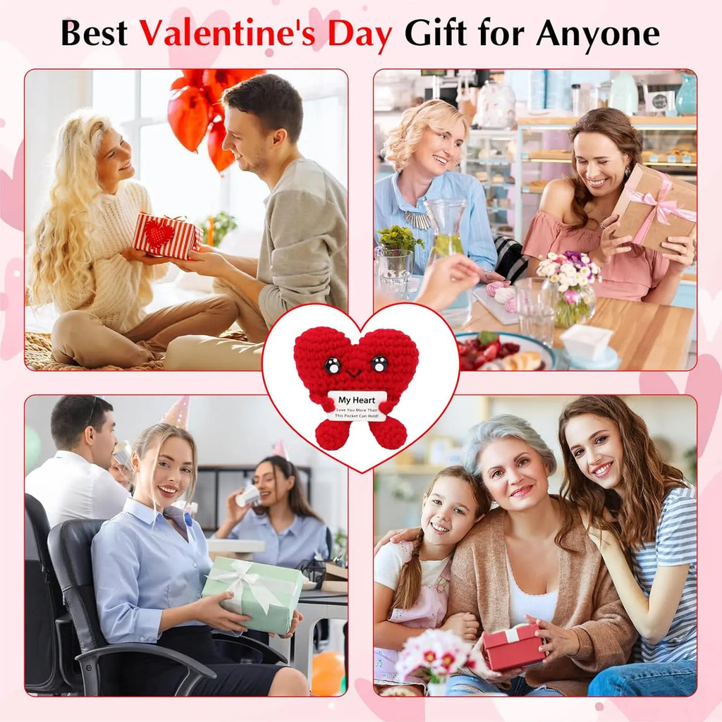 Funny Handmade Crochet Heart Doll Mother's Day Birthday & Christmas Gifts Crochet Positive Heart Desktop Ornament Home Decor