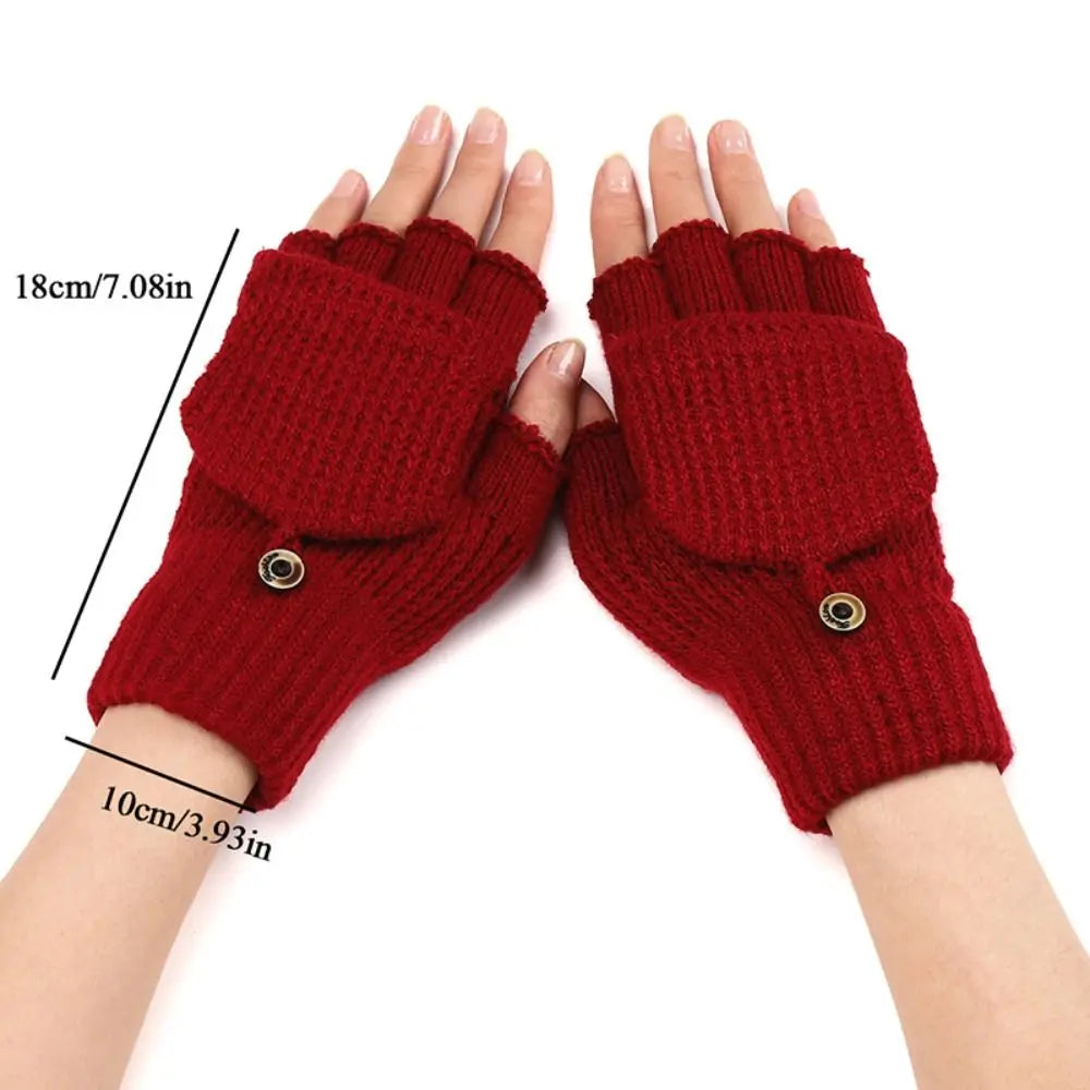 1 Pair Knitted Thicken Flip Cover Gloves Classic Solid Color Exposed Gloves Soft Crochet Fingerless Mittens Winter Warm Mittens