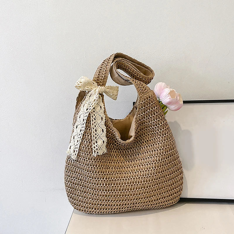 Fashion Rattan Women Shoulder Bags Woven Female Handbags Large Capacity Summer Beach Straw Bags Casual Tote Purses