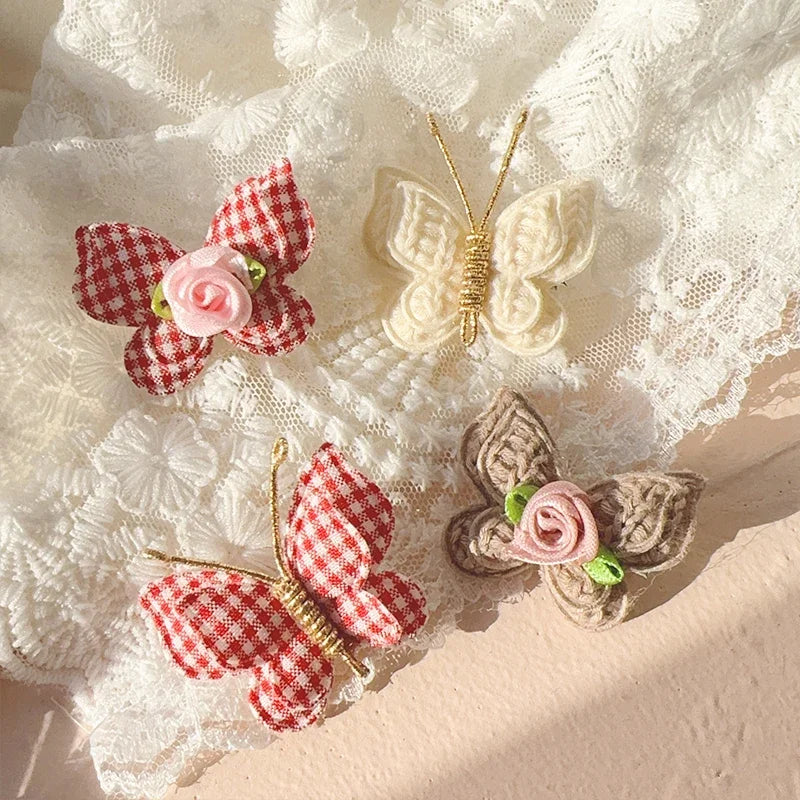 4pcs Sweet and Cute Children's Hair Clip Wool Knitting Headwear Handmade Crochet Butterfly Alloy Children Hairpins Wholesale