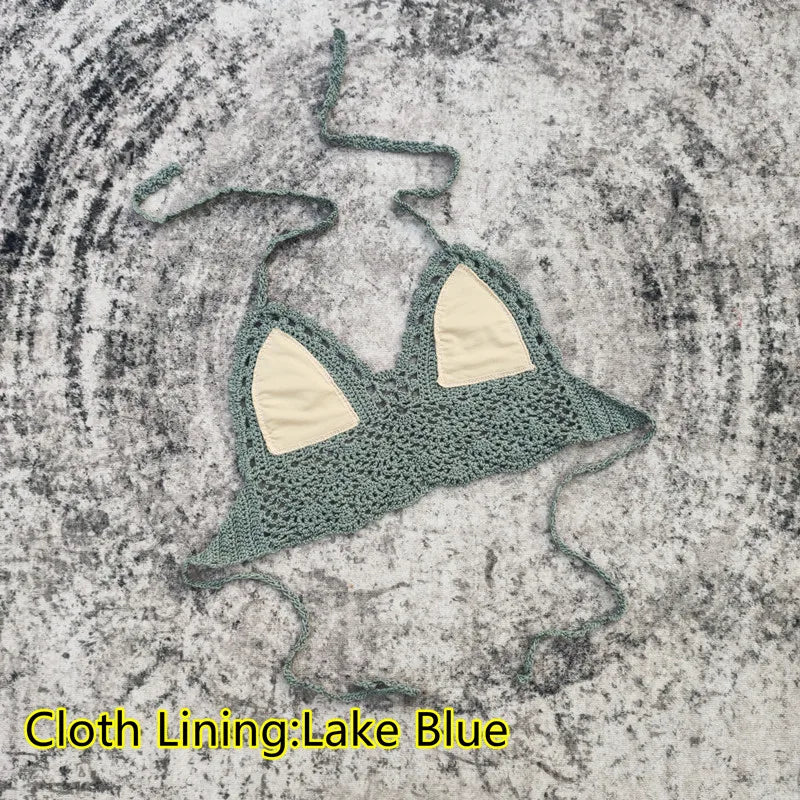 Handmade Crochet Lace Knit Bra Boho Beach Bikini Cami Tank Crop Top Halter