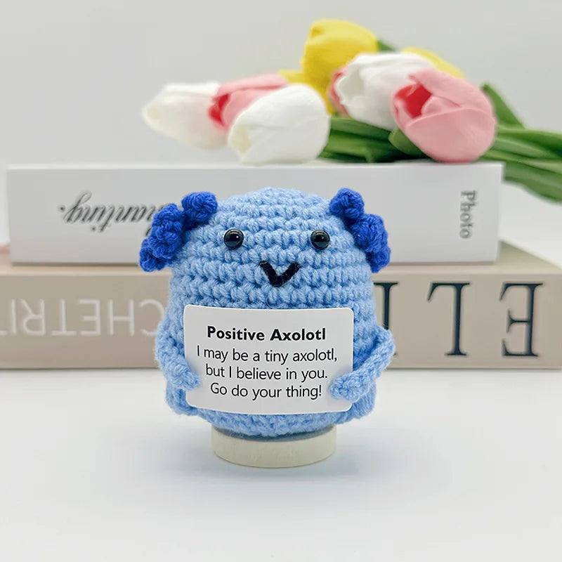 Funny Positive Crochet Sunshine Doll Desktop Ornament Handmade Cheer Emotional Support Positive Sun with Card Home Party Decor