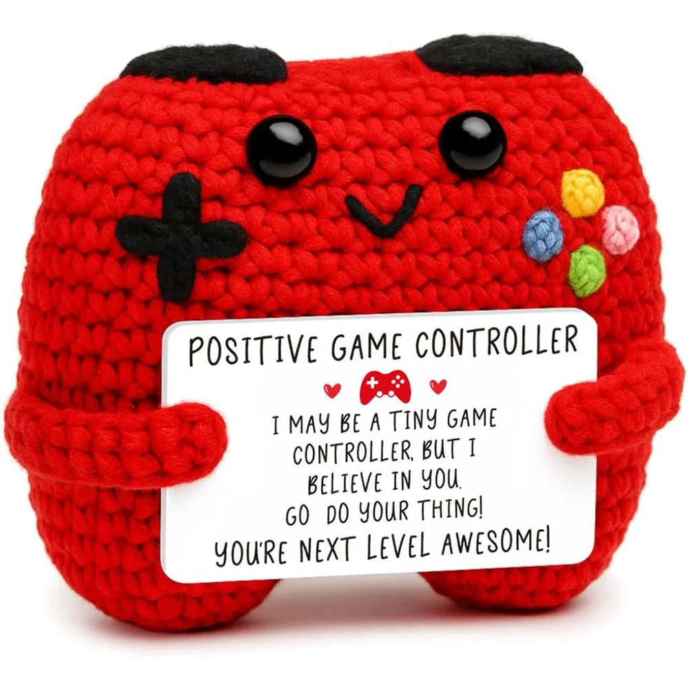 Funny Emotional Support Positive Crochet Game Controller Doll Christmas Home Decor Handmade Knitted Game Controller Ornament