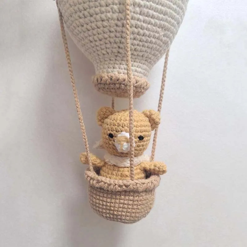 Handmade Crochet Hot Air Balloon Wall Hanging, Macrame Nursery Boho Room Decor, Birthday Gift for Kids, Girls Bedroom Decoration