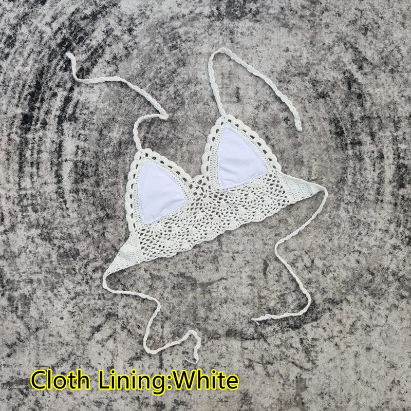 Handmade Crochet Lace Knit Bra Boho Beach Bikini Cami Tank Crop Top Halter