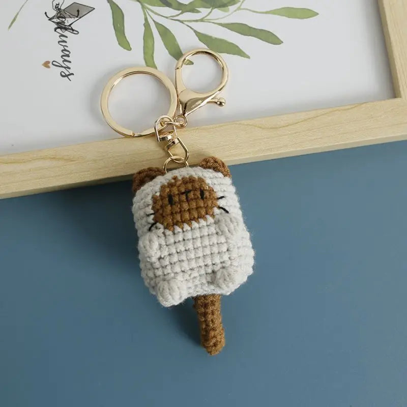 Cute Lucky Cat Doll Crochet Keyrings Handmake Kawaii Kitten Knitted Keyrings For Bag Pendant Crochet Kitten Keychain Wholesale