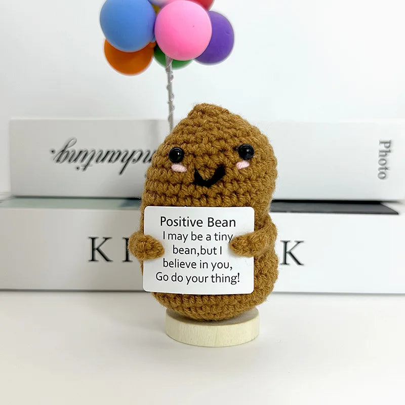 Funny Positive Crochet Sunshine Doll Desktop Ornament Handmade Cheer Emotional Support Positive Sun with Card Home Party Decor