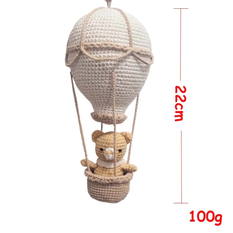 Handmade Crochet Hot Air Balloon Wall Hanging, Macrame Nursery Boho Room Decor, Birthday Gift for Kids, Girls Bedroom Decoration