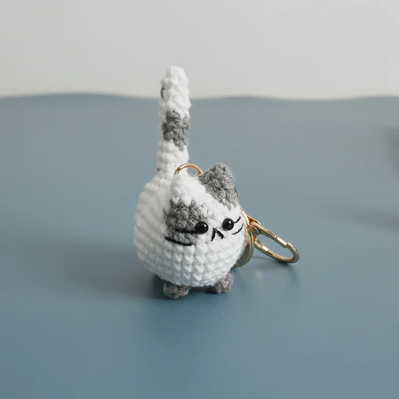 Cute Lucky Cat Doll Crochet Keyrings Handmake Kawaii Kitten Knitted Keyrings For Bag Pendant Crochet Kitten Keychain Wholesale