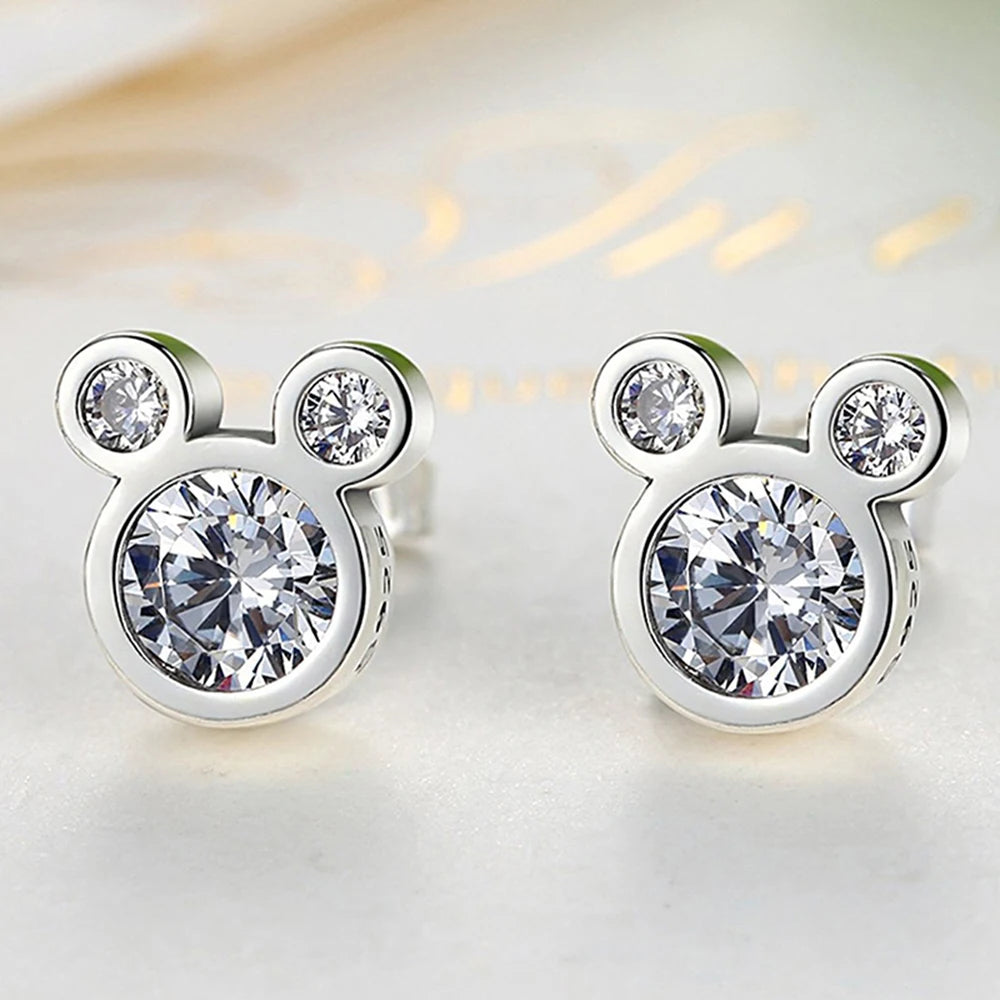 Hot Selling 925 Sterling Silver Cute Dazzling Mouse Cartoon Stud