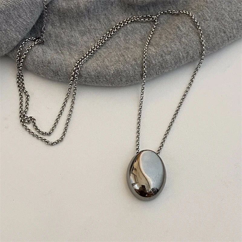 Metal Large Geometric Oval Water Drop Pendant Necklace for Women Girls
