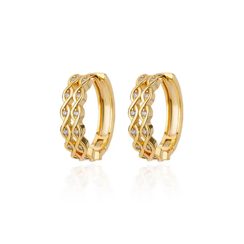 Shiny Zircon Circle Square Hoop Earrings for Women Gold Color