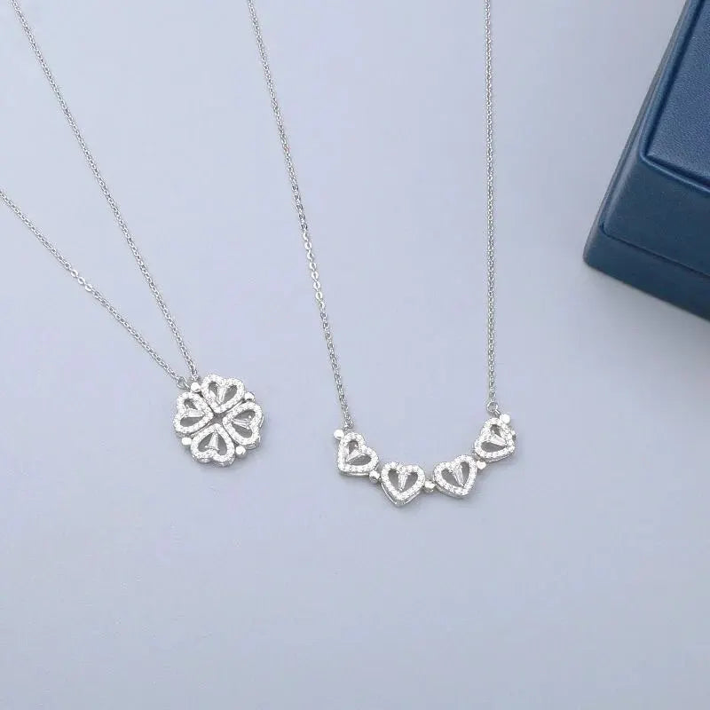 New Fashion Double Wear Magnet Four Heart Flower Pendant Necklace For