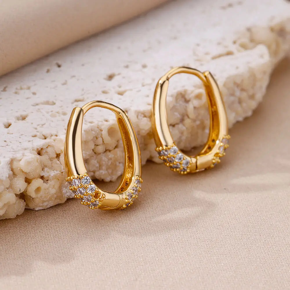 Shiny Zircon Circle Square Hoop Earrings for Women Gold Color