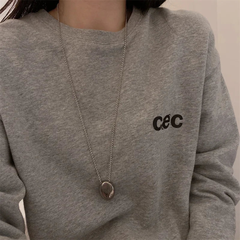 Metal Large Geometric Oval Water Drop Pendant Necklace for Women Girls