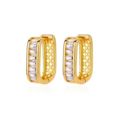 Shiny Zircon Circle Square Hoop Earrings for Women Gold Color