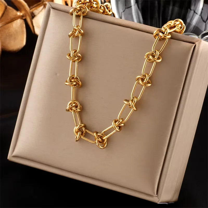 DIEYURO 316L Stainless Steel Gold Silver Color Twist Knot Necklace