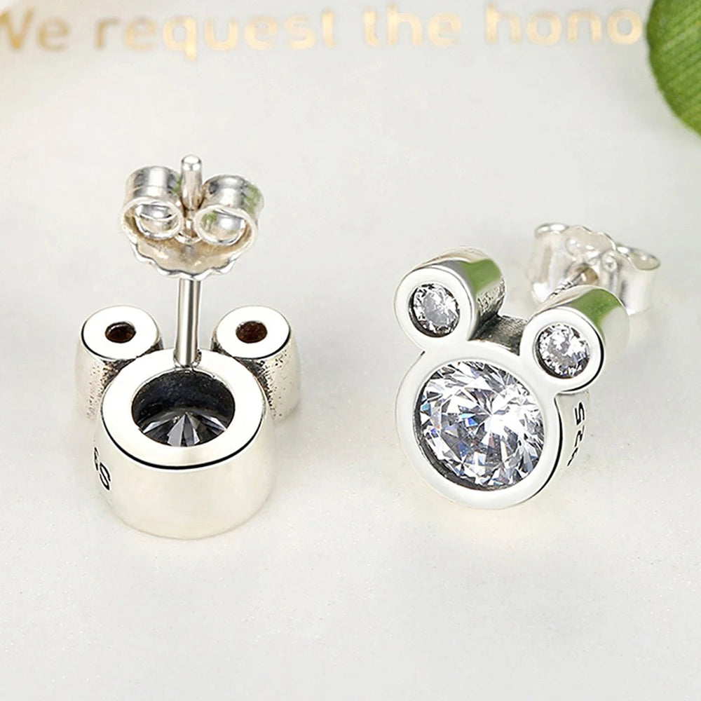 Hot Selling 925 Sterling Silver Cute Dazzling Mouse Cartoon Stud