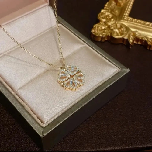 New Fashion Double Wear Magnet Four Heart Flower Pendant Necklace For